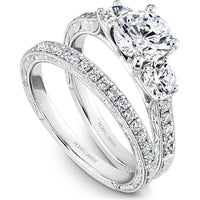 Round Cut Diamond Engagement Ring with Trio Setting and Pavé Band in White Gold by Noam Carver<em> - Choose Your Center Diamond: 1 to 5 Carats, Sustainable Lab-Grown or Natural Earth-Mined</em>