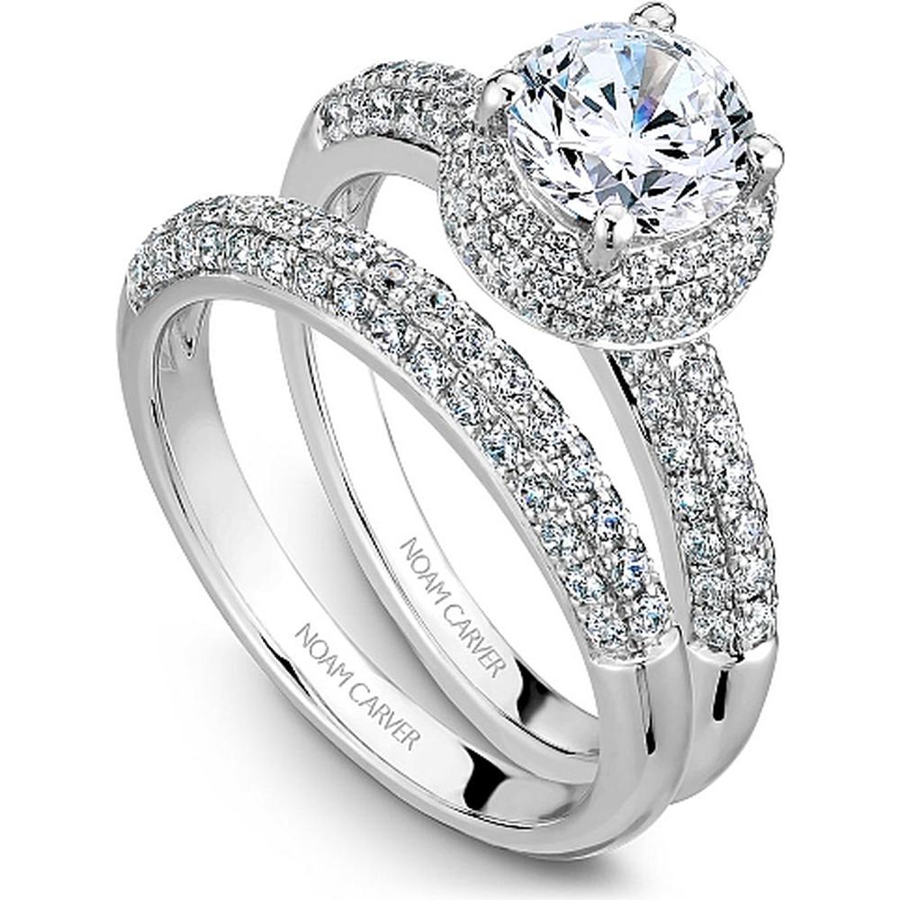 Round Cut Diamond Engagement Ring with Triple Halo and Split Shank in White Gold by Noam Carver<em> - Choose Your Center Diamond: 1 to 5 Carats, Sustainable Lab-Grown or Natural Earth-Mined</em>