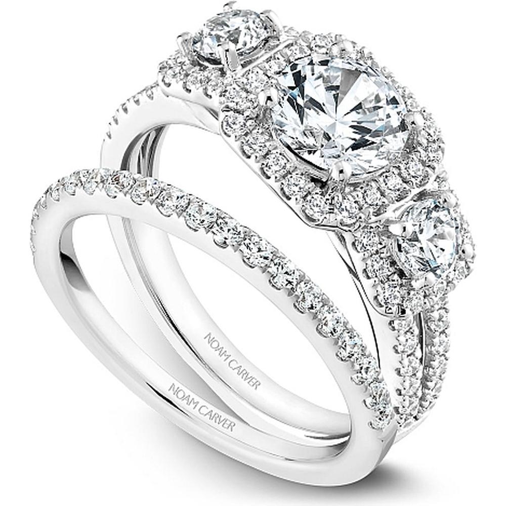 Round Cut Diamond Engagement Ring with Triple Halo and Split Shank in White Gold by Noam Carver<em> - Choose Your Center Diamond: 1 to 5 Carats, Sustainable Lab-Grown or Natural Earth-Mined</em>