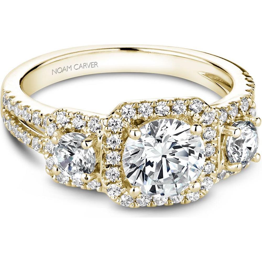 Round Cut Diamond Engagement Ring with Triple Halo and Split Shank in Yellow Gold by Noam Carver<em> - Choose Your Center Diamond: 1 to 5 Carats, Sustainable Lab-Grown or Natural Earth-Mined</em>