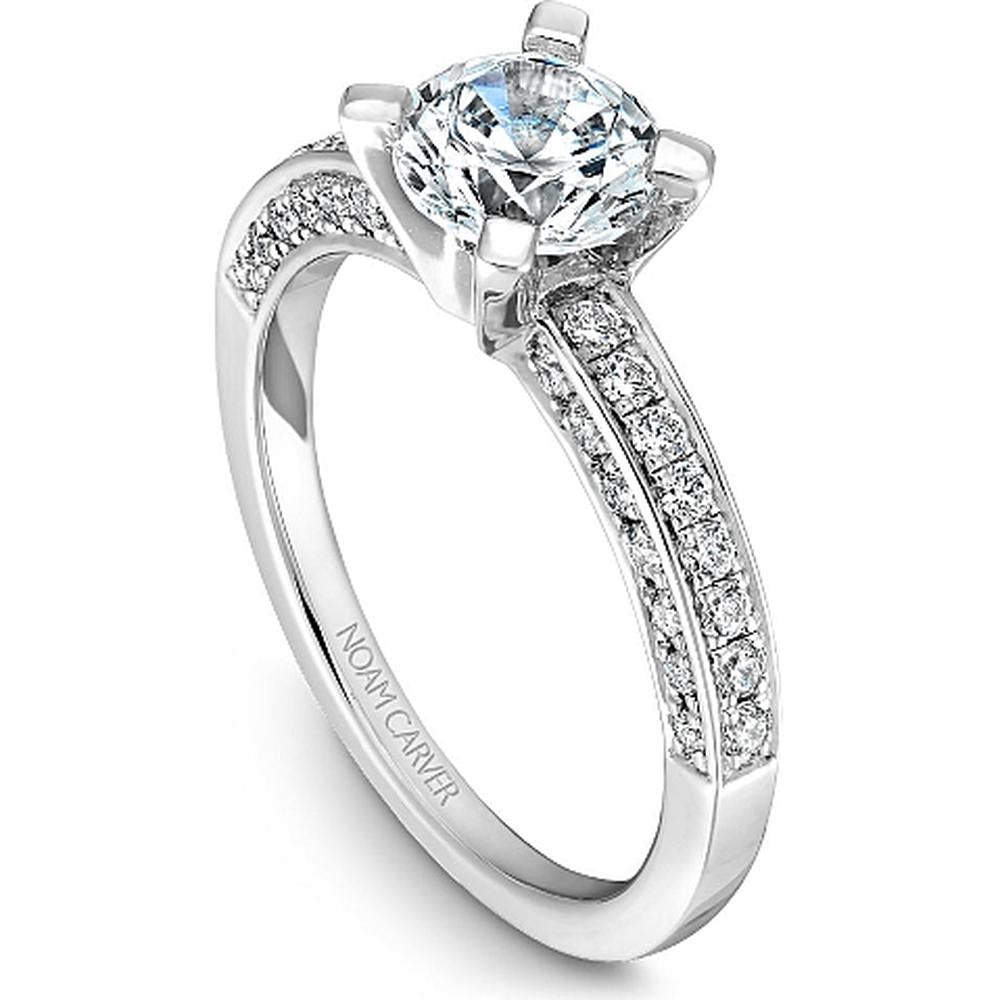 Round Cut Diamond Engagement Ring with Triple Pav&eacute; Band in White Gold by Noam Carver<em> - Choose Your Center Diamond: 1 to 5 Carats, Sustainable Lab-Grown or Natural Earth-Mined</em>