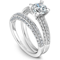 Round Cut Diamond Engagement Ring with Triple Pav&eacute; Band in White Gold by Noam Carver<em> - Choose Your Center Diamond: 1 to 5 Carats, Sustainable Lab-Grown or Natural Earth-Mined</em>