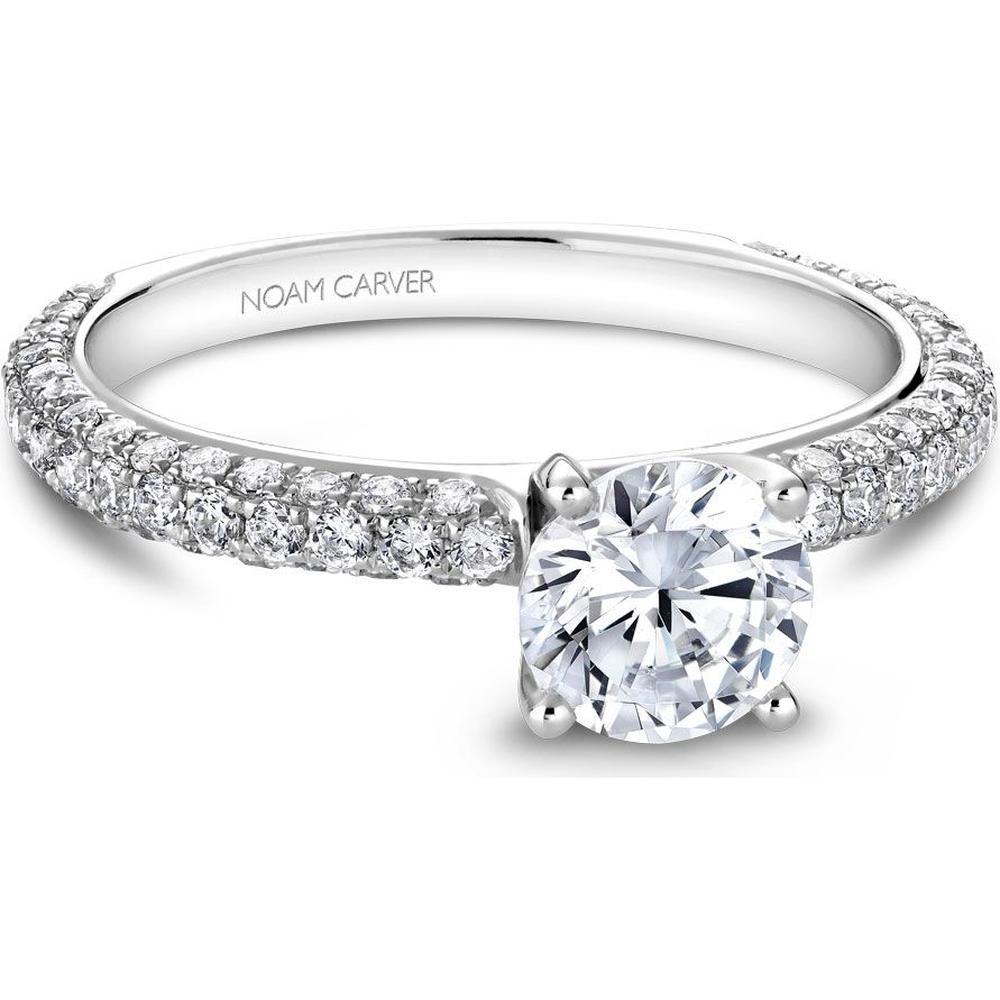 Round Cut Diamond Engagement Ring with Triple Pavé Band in White Gold by Noam Carver<em> - Choose Your Center Diamond: 1 to 5 Carats, Sustainable Lab-Grown or Natural Earth-Mined</em>