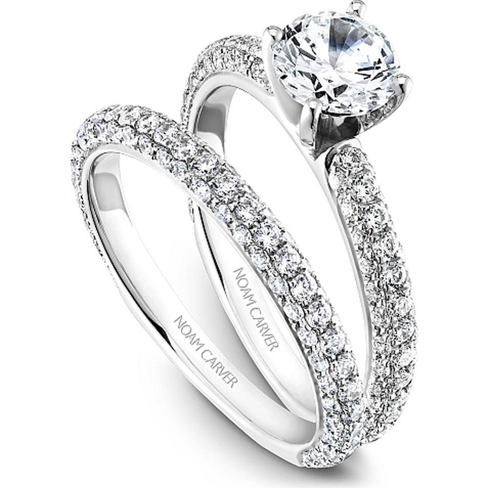 Round Cut Diamond Engagement Ring with Triple Pavé Band in White Gold by Noam Carver<em> - Choose Your Center Diamond: 1 to 5 Carats, Sustainable Lab-Grown or Natural Earth-Mined</em>