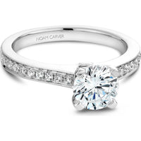 Round Cut Diamond Engagement Ring with Twist Prongs and Pav&eacute; Band in White Gold by Noam Carver<em> - Choose Your Center Diamond: 1 to 5 Carats, Sustainable Lab-Grown or Natural Earth-Mined</em>