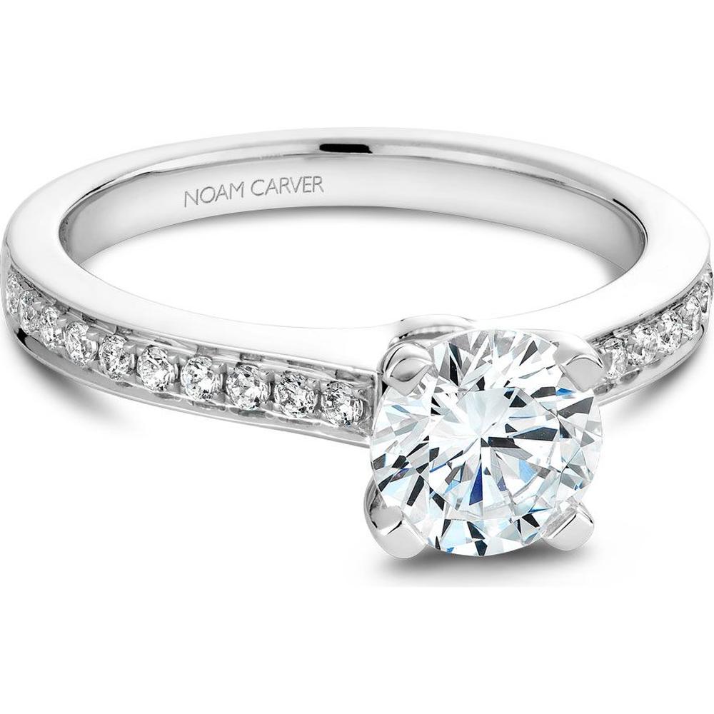 Round Cut Diamond Engagement Ring with Twist Prongs and Pav&eacute; Band in White Gold by Noam Carver<em> - Choose Your Center Diamond: 1 to 5 Carats, Sustainable Lab-Grown or Natural Earth-Mined</em>