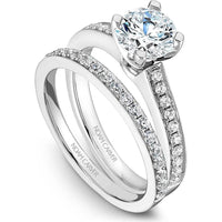 Round Cut Diamond Engagement Ring with Twist Prongs and Pav&eacute; Band in White Gold by Noam Carver<em> - Choose Your Center Diamond: 1 to 5 Carats, Sustainable Lab-Grown or Natural Earth-Mined</em>
