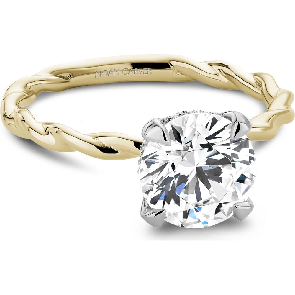 Round Cut Diamond Engagement Ring with Twisted Band in Yellow Gold by Noam Carver<em> - Choose Your Center Diamond: 1 to 5 Carats, Sustainable Lab-Grown or Natural Earth-Mined</em>