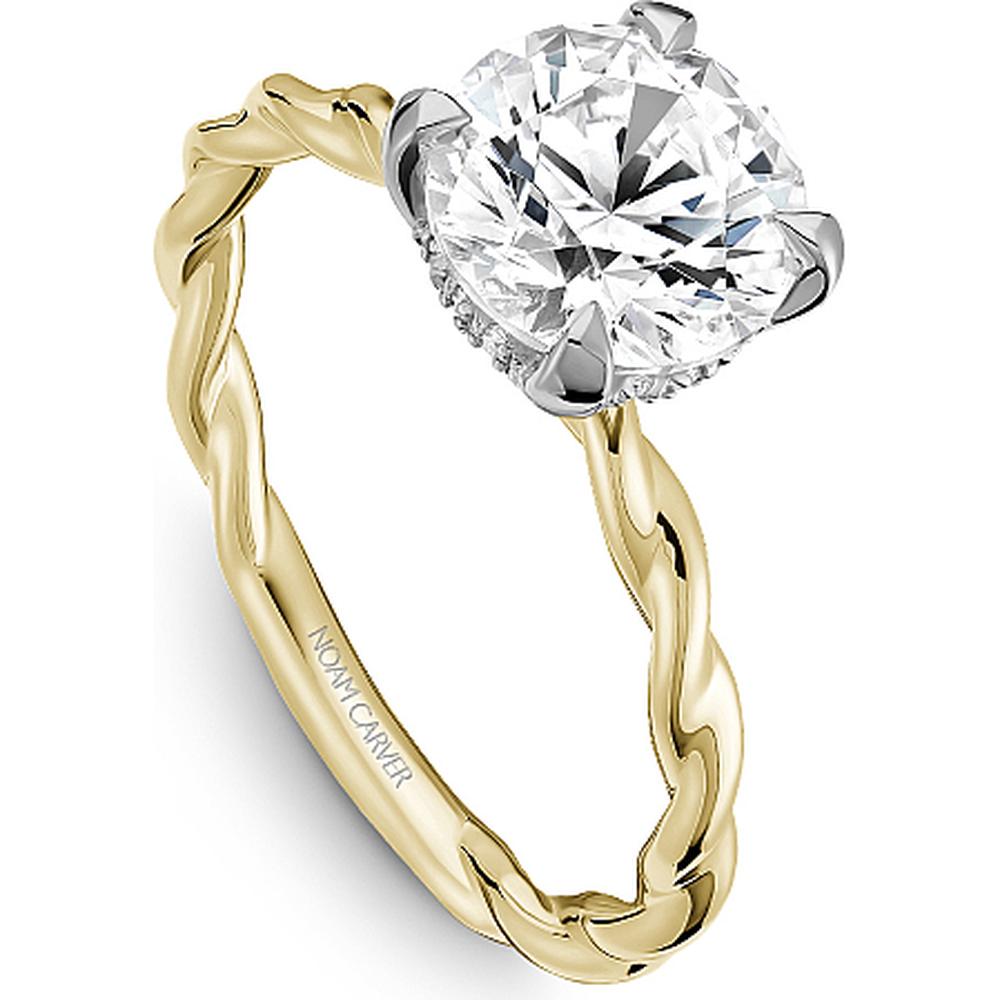 Round Cut Diamond Engagement Ring with Twisted Band in Yellow Gold by Noam Carver<em> - Choose Your Center Diamond: 1 to 5 Carats, Sustainable Lab-Grown or Natural Earth-Mined</em>