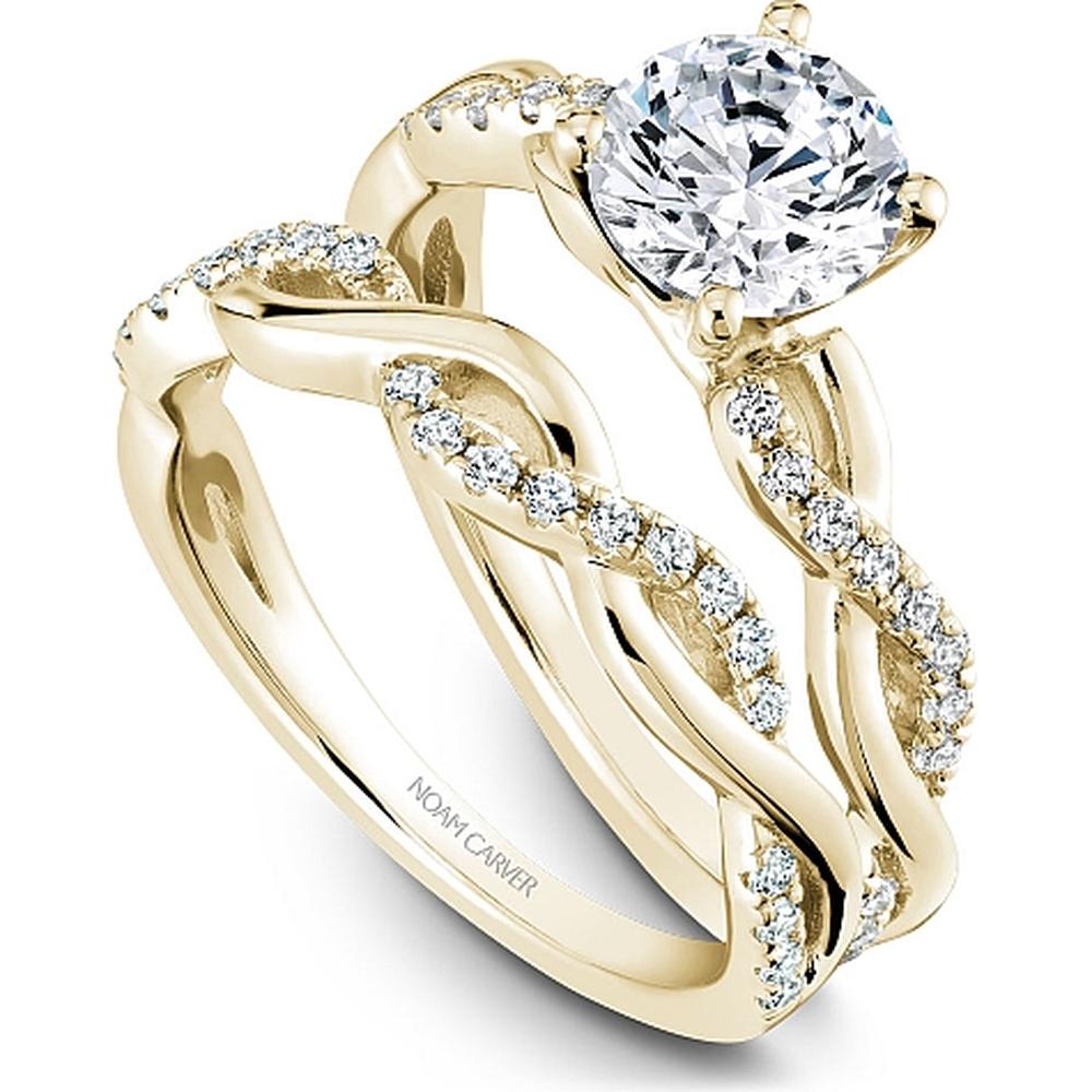 Round Cut Diamond Engagement Ring with Twisted Diamond Band in Yellow Gold by Noam Carver<em> - Choose Your Center Diamond: 1 to 5 Carats, Sustainable Lab-Grown or Natural Earth-Mined</em>