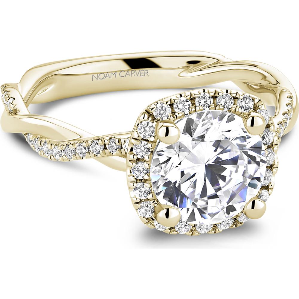 Round Cut Diamond Engagement Ring with Twisted Halo and Split Shank in Yellow Gold by Noam Carver<em> - Choose Your Center Diamond: 1 to 5 Carats, Sustainable Lab-Grown or Natural Earth-Mined</em>
