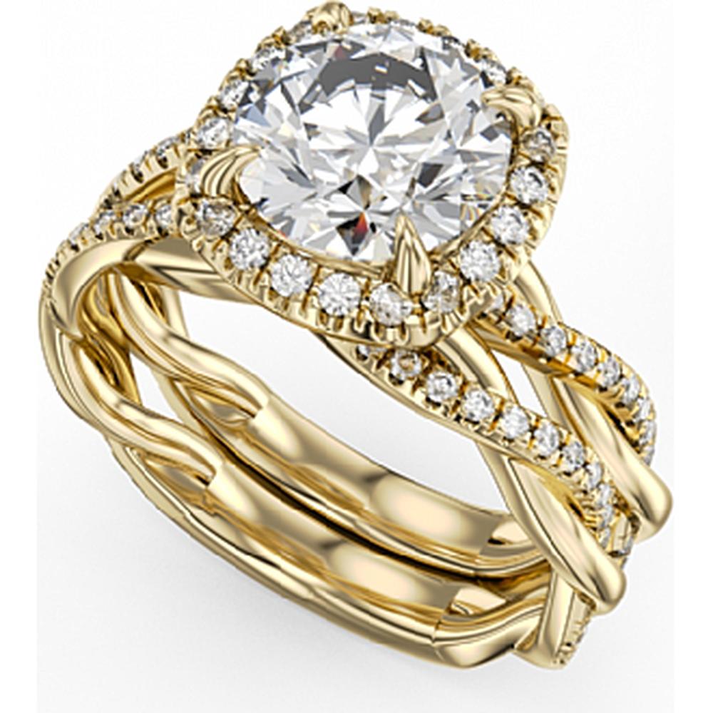 Round Cut Diamond Engagement Ring with Twisted Halo and Split Shank in Yellow Gold by Noam Carver<em> - Choose Your Center Diamond: 1 to 5 Carats, Sustainable Lab-Grown or Natural Earth-Mined</em>