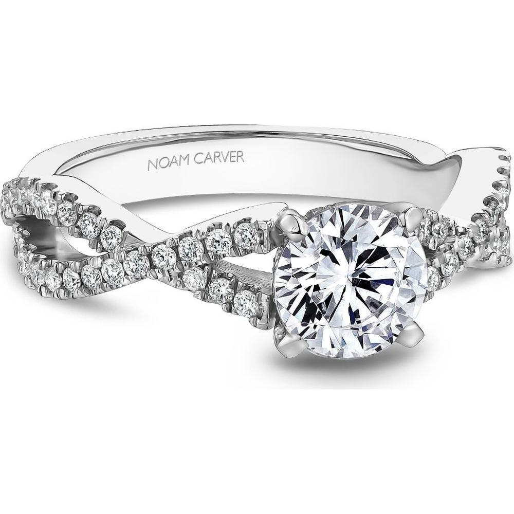 Round Cut Diamond Engagement Ring with Twisted Pavé Band in White Gold by Noam Carver<em> - Choose Your Center Diamond: 1 to 5 Carats, Sustainable Lab-Grown or Natural Earth-Mined</em>