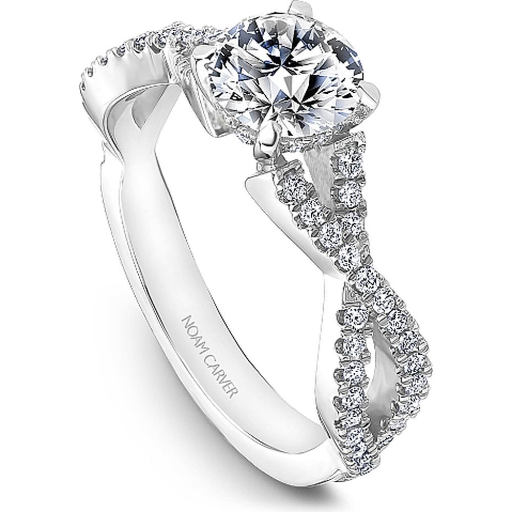 Round Cut Diamond Engagement Ring with Twisted Pavé Band in White Gold by Noam Carver<em> - Choose Your Center Diamond: 1 to 5 Carats, Sustainable Lab-Grown or Natural Earth-Mined</em>