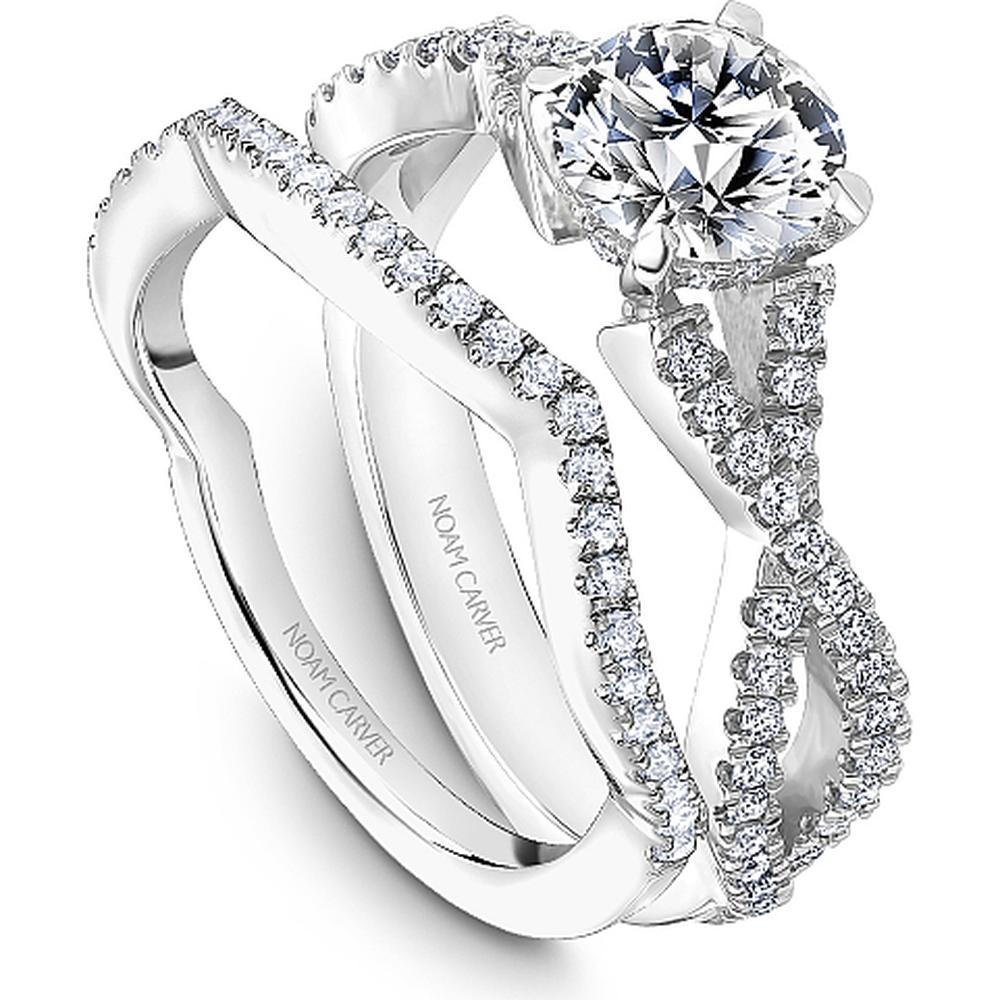 Round Cut Diamond Engagement Ring with Twisted Pavé Band in White Gold by Noam Carver<em> - Choose Your Center Diamond: 1 to 5 Carats, Sustainable Lab-Grown or Natural Earth-Mined</em>