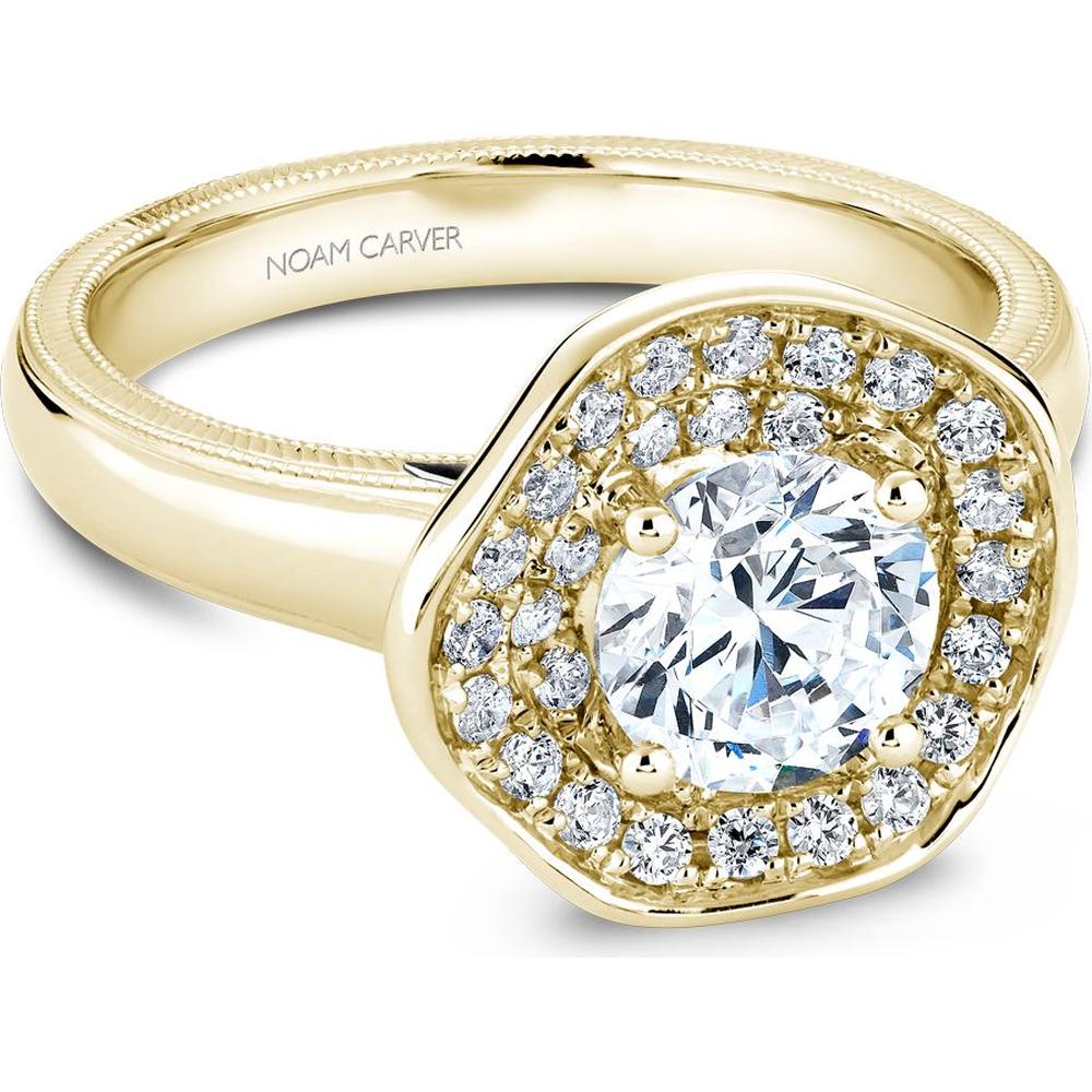 Round Cut Diamond Engagement Ring with Two-Tone Halo and Floral Design in Yellow Gold by Noam Carver<em> - Choose Your Center Diamond: 1 to 5 Carats, Sustainable Lab-Grown or Natural Earth-Mined</em>