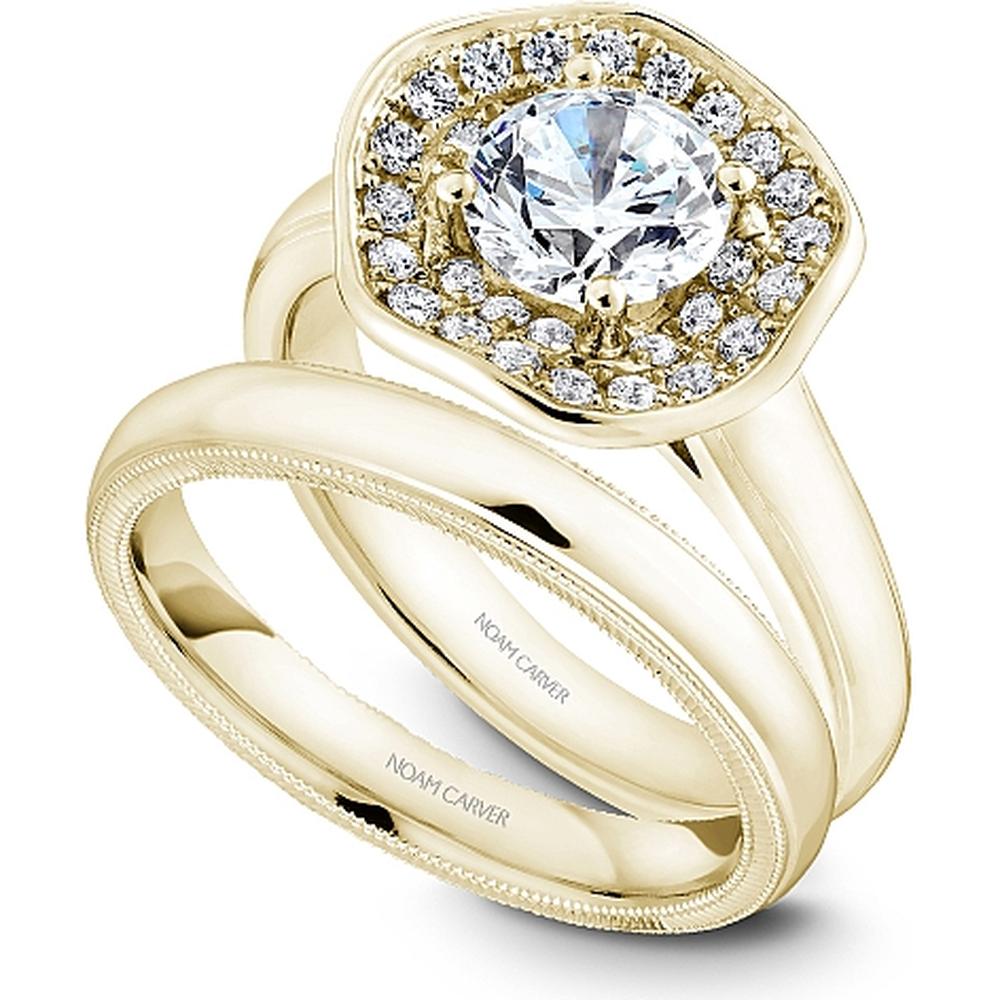 Round Cut Diamond Engagement Ring with Two-Tone Halo and Floral Design in Yellow Gold by Noam Carver<em> - Choose Your Center Diamond: 1 to 5 Carats, Sustainable Lab-Grown or Natural Earth-Mined</em>