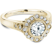 Round Cut Diamond Engagement Ring with Vintage Milgrain Halo in Yellow Gold by Noam Carver<em> - Choose Your Center Diamond: 1 to 5 Carats, Sustainable Lab-Grown or Natural Earth-Mined</em>