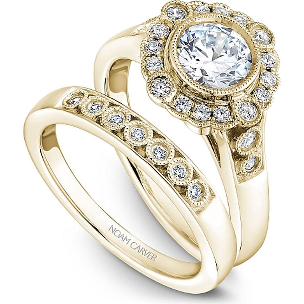Round Cut Diamond Engagement Ring with Vintage Milgrain Halo in Yellow Gold by Noam Carver<em> - Choose Your Center Diamond: 1 to 5 Carats, Sustainable Lab-Grown or Natural Earth-Mined</em>