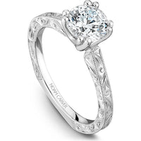 Round Cut Diamond Solitaire Engagement Ring with Hand-Engraved White Gold Band by Noam Carver<em> - Choose Your Center Diamond: 1 to 5 Carats, Sustainable Lab-Grown or Natural Earth-Mined</em>