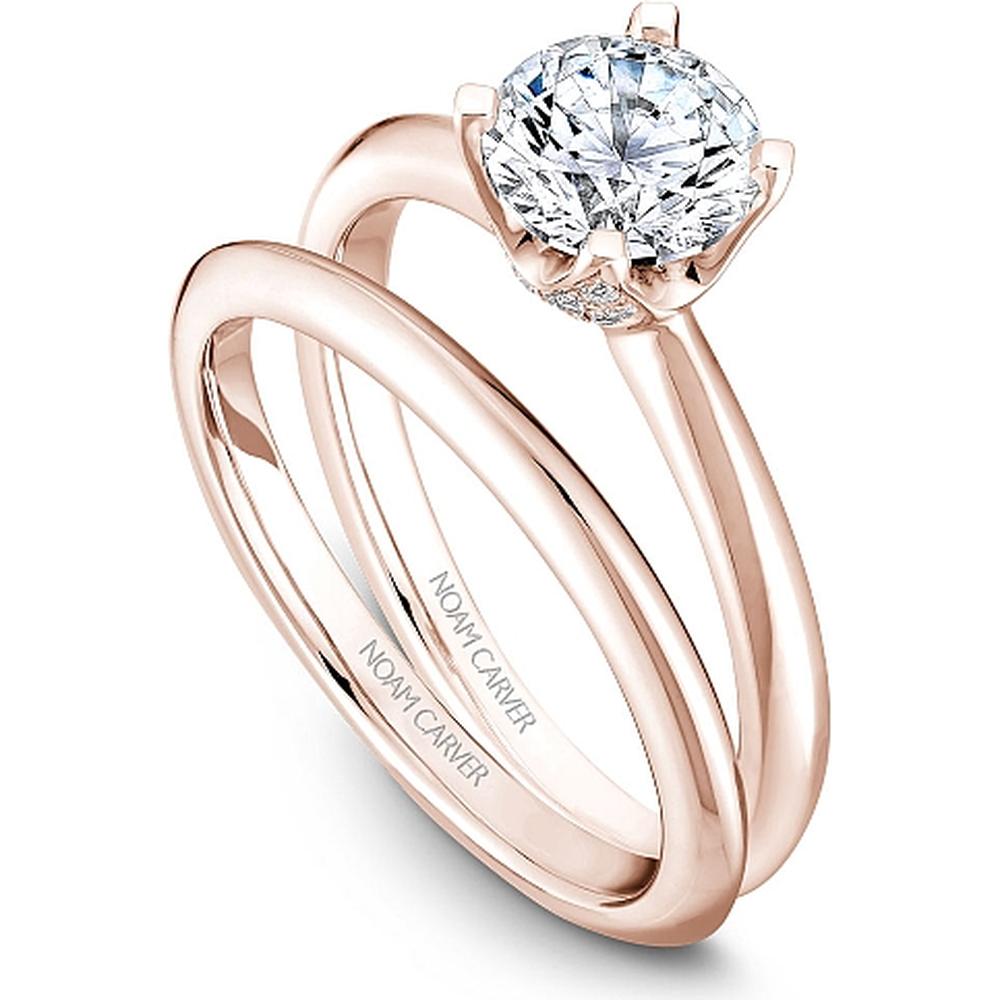 Round Cut Diamond Solitaire Engagement Ring with Micro-Pav&eacute; Accents in Rose Gold by Noam Carver<em> - Choose Your Center Diamond: 1 to 5 Carats, Sustainable Lab-Grown or Natural Earth-Mined</em>