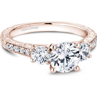 Round Cut Diamond Three-Stone Engagement Ring with Engraved Pavé Band in Rose Gold by Noam Carver<em> - Choose Your Center Diamond: 1 to 5 Carats, Sustainable Lab-Grown or Natural Earth-Mined</em>