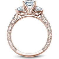 Round Cut Diamond Three-Stone Engagement Ring with Engraved Pavé Band in Rose Gold by Noam Carver<em> - Choose Your Center Diamond: 1 to 5 Carats, Sustainable Lab-Grown or Natural Earth-Mined</em>