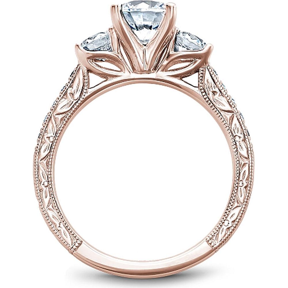 Round Cut Diamond Three-Stone Engagement Ring with Engraved Pavé Band in Rose Gold by Noam Carver<em> - Choose Your Center Diamond: 1 to 5 Carats, Sustainable Lab-Grown or Natural Earth-Mined</em>