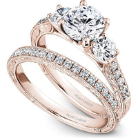 Round Cut Diamond Three-Stone Engagement Ring with Engraved Pavé Band in Rose Gold by Noam Carver<em> - Choose Your Center Diamond: 1 to 5 Carats, Sustainable Lab-Grown or Natural Earth-Mined</em>