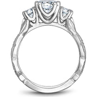 Round Cut Diamond Three-Stone Engagement Ring with Milgrain Detailing and Leaf Engravings in White Gold by Noam Carver<em> - Choose Your Center Diamond: 1 to 5 Carats, Sustainable Lab-Grown or Natural Earth-Mined</em>