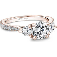 Round Cut Diamond Three-Stone Engagement Ring with Pavé Band in Rose Gold by Noam Carver<em> - Choose Your Center Diamond: 1 to 5 Carats, Sustainable Lab-Grown or Natural Earth-Mined</em>