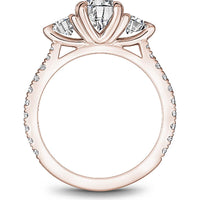 Round Cut Diamond Three-Stone Engagement Ring with Pavé Band in Rose Gold by Noam Carver<em> - Choose Your Center Diamond: 1 to 5 Carats, Sustainable Lab-Grown or Natural Earth-Mined</em>