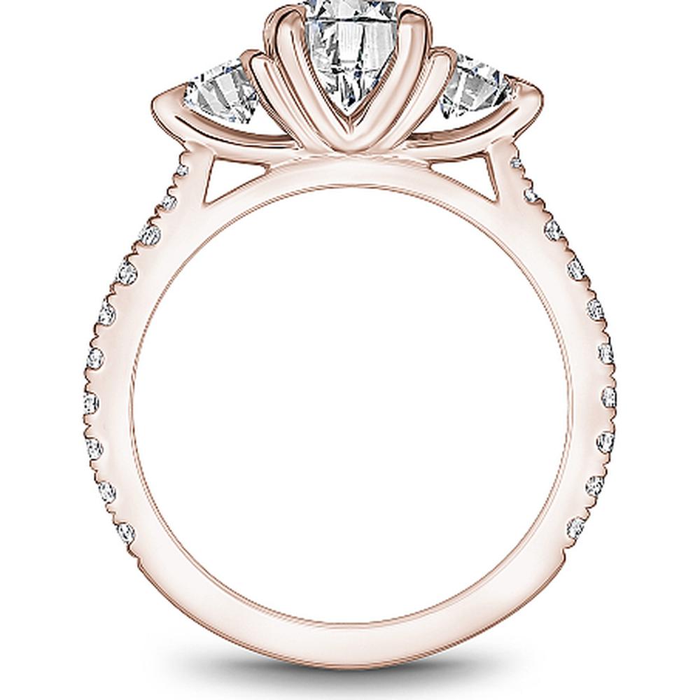 Round Cut Diamond Three-Stone Engagement Ring with Pavé Band in Rose Gold by Noam Carver<em> - Choose Your Center Diamond: 1 to 5 Carats, Sustainable Lab-Grown or Natural Earth-Mined</em>