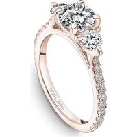 Round Cut Diamond Three-Stone Engagement Ring with Pavé Band in Rose Gold by Noam Carver<em> - Choose Your Center Diamond: 1 to 5 Carats, Sustainable Lab-Grown or Natural Earth-Mined</em>