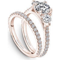Round Cut Diamond Three-Stone Engagement Ring with Pavé Band in Rose Gold by Noam Carver<em> - Choose Your Center Diamond: 1 to 5 Carats, Sustainable Lab-Grown or Natural Earth-Mined</em>