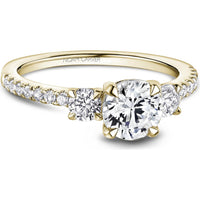 Round Cut Diamond Three-Stone Engagement Ring with Pavé Band in Yellow Gold by Noam Carver<em> - Choose Your Center Diamond: 1 to 5 Carats, Sustainable Lab-Grown or Natural Earth-Mined</em>