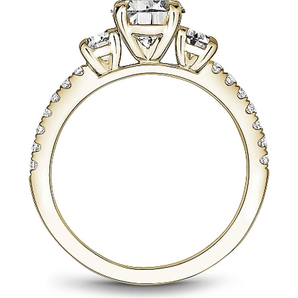 Round Cut Diamond Three-Stone Engagement Ring with Pavé Band in Yellow Gold by Noam Carver<em> - Choose Your Center Diamond: 1 to 5 Carats, Sustainable Lab-Grown or Natural Earth-Mined</em>