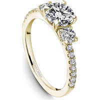 Round Cut Diamond Three-Stone Engagement Ring with Pavé Band in Yellow Gold by Noam Carver<em> - Choose Your Center Diamond: 1 to 5 Carats, Sustainable Lab-Grown or Natural Earth-Mined</em>