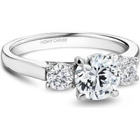 Round Cut Diamond Three-Stone Engagement Ring with Polished Band in White Gold by Noam Carver<em> - Choose Your Center Diamond: 1 to 5 Carats, Sustainable Lab-Grown or Natural Earth-Mined</em>