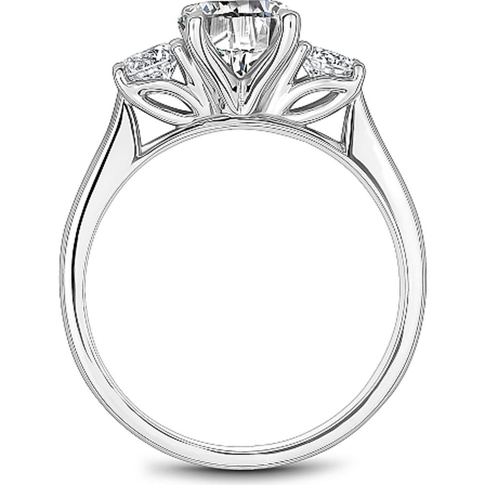 Round Cut Diamond Three-Stone Engagement Ring with Polished Band in White Gold by Noam Carver<em> - Choose Your Center Diamond: 1 to 5 Carats, Sustainable Lab-Grown or Natural Earth-Mined</em>