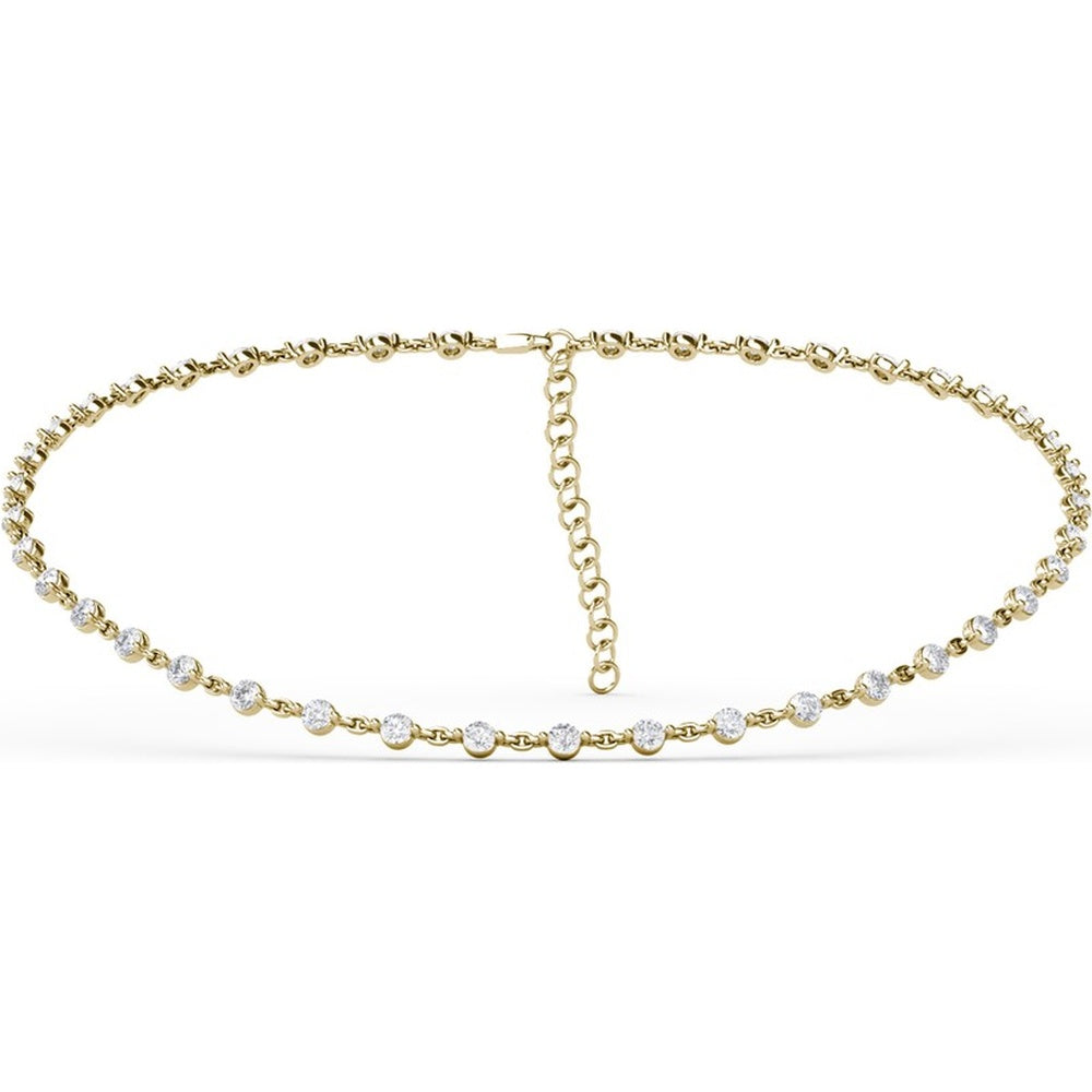 Round Diamond Choker Necklace with Adjustable Bolo Chain by Fana - 6.15 Carat Total Diamond Weight