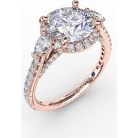 Round Diamond Halo Engagement Ring Setting with Pear-Shape Side Stones and Pavé Band by Fana - 0.78 Carat Total Diamond Weight