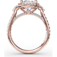 Round Diamond Halo Engagement Ring Setting with Pear-Shape Side Stones and Pavé Band by Fana - 0.78 Carat Total Diamond Weight