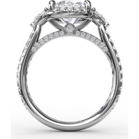 Round Diamond Halo Engagement Ring Setting with Pear-Shape Side Stones and Pavé Band by Fana - 0.78 Carat Total Diamond Weight