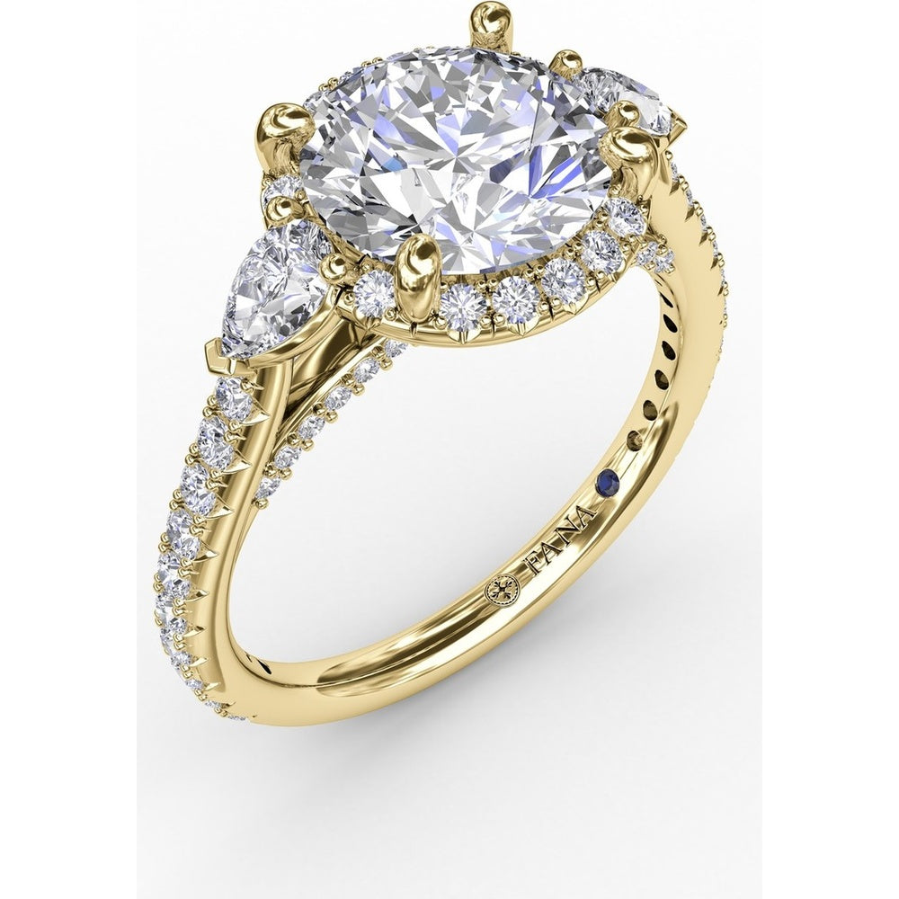 Round Diamond Halo Engagement Ring Setting with Pear-Shape Side Stones and Pavé Band by Fana - 0.78 Carat Total Diamond Weight