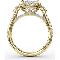 Round Diamond Halo Engagement Ring Setting with Pear-Shape Side Stones and Pavé Band by Fana - 0.78 Carat Total Diamond Weight