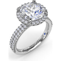 Round Diamond Halo Engagement Ring Setting with Two-Row Pavé Band by Fana - 0.50 Carat Total Diamond Weight