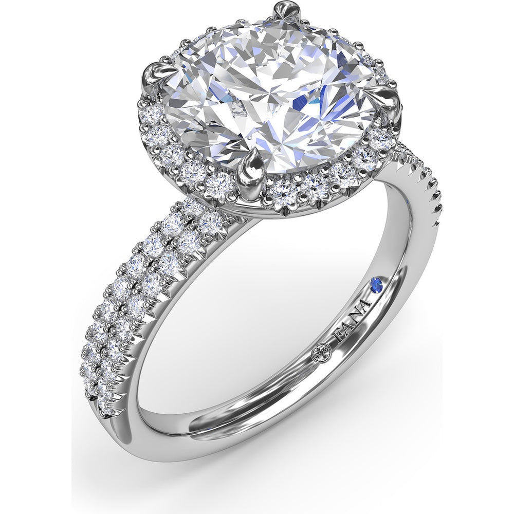 Round Diamond Halo Engagement Ring Setting with Two-Row Pavé Band by Fana - 0.50 Carat Total Diamond Weight