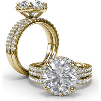 Round Diamond Halo Engagement Ring Setting with Two-Row Pavé Band by Fana - 0.50 Carat Total Diamond Weight