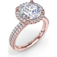 Round Diamond Halo Engagement Ring Setting with Two-Row Pavé Band by Fana - 0.50 Carat Total Diamond Weight
